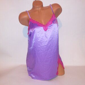 Victoria Secret Lingerie Chemise Slip Tease Purple Pink Lace Trim Side Slit Wire